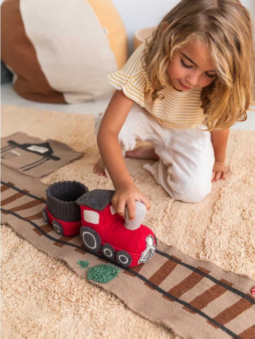 Lorena Canals Ride and Roll Train and Tracks Soft Toy Cotton